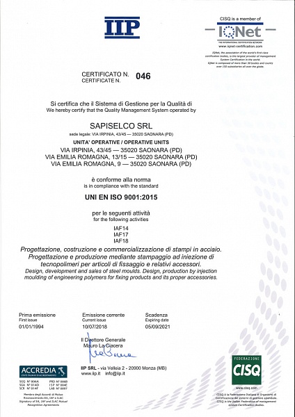     ISO 9001:2015 SapiSelco